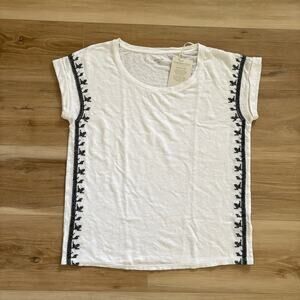 Garnet Hill Organic-Linen Embroidered Tee S